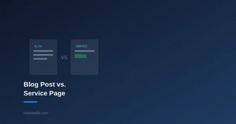 Side by side comparison of a blog post layout and a service page layout