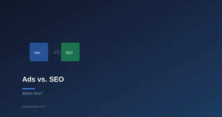 Ads versus SEO comparison graphic with two labeled boxes